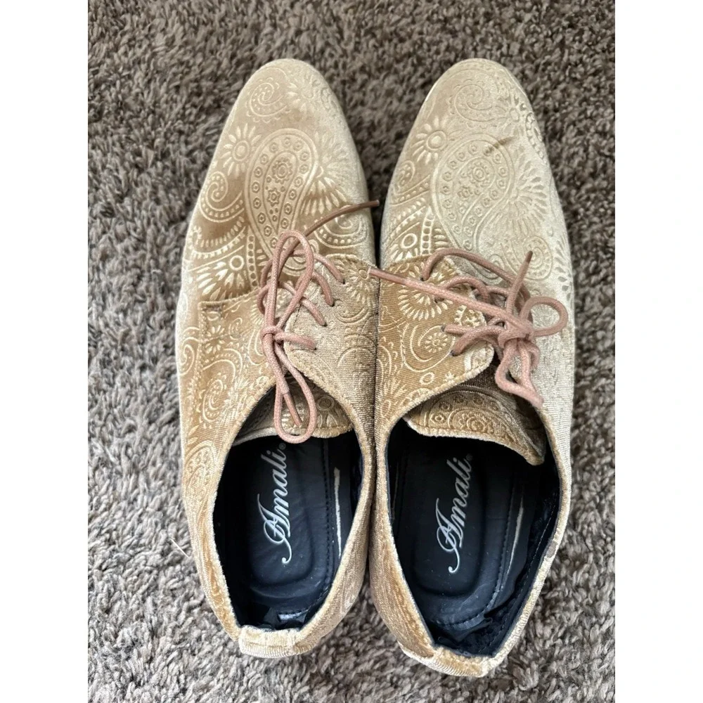 Amali Chadwick-035 Men's Gold Paisley Lace-Up Derby Dress Shoes US 9.5